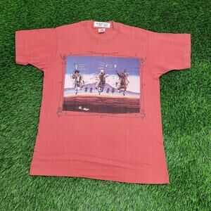 Vintage 90s Native-American Chief Shirt Medium 20x26 Red USA